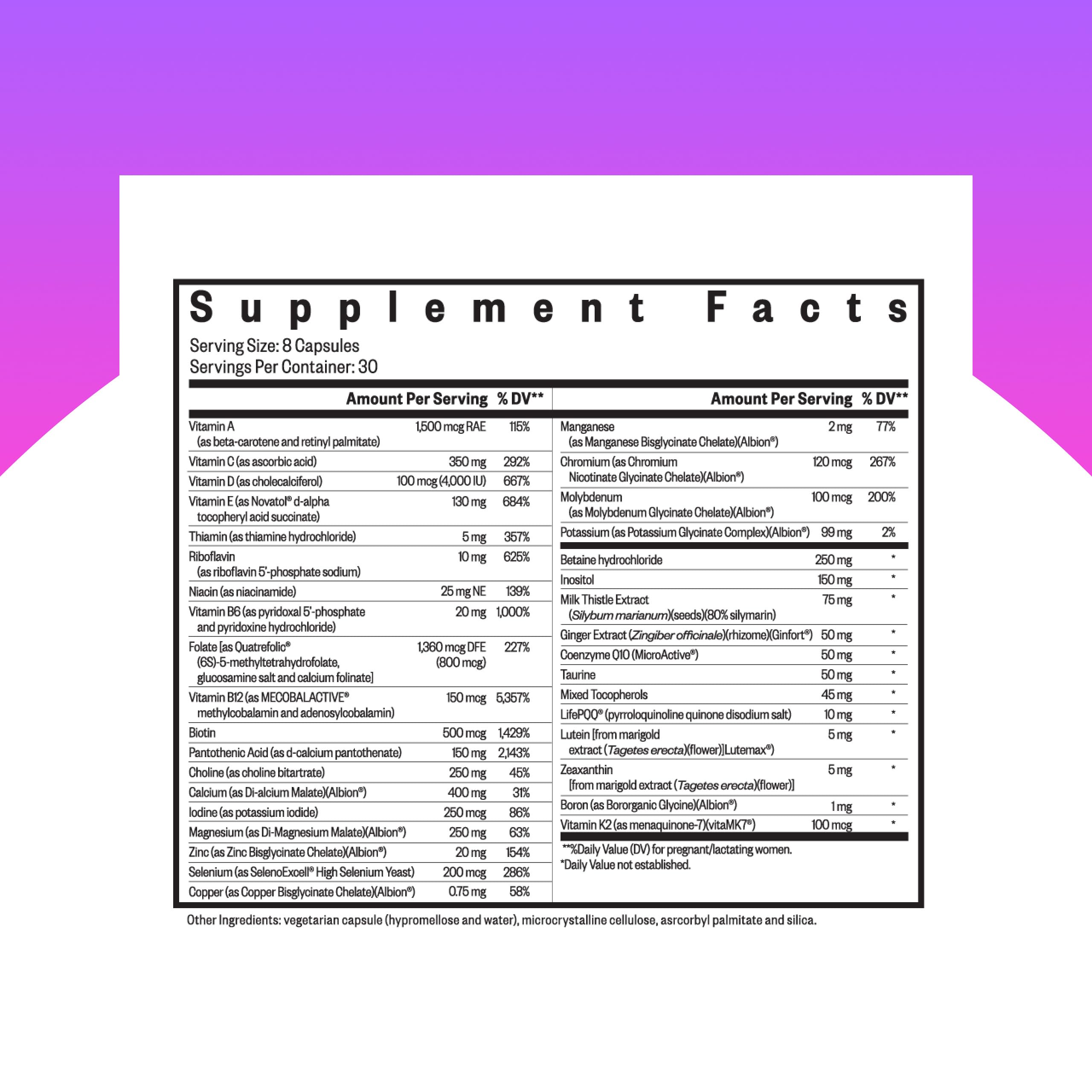 Close-up of Seeking Health Optimal Prenatal bottle label