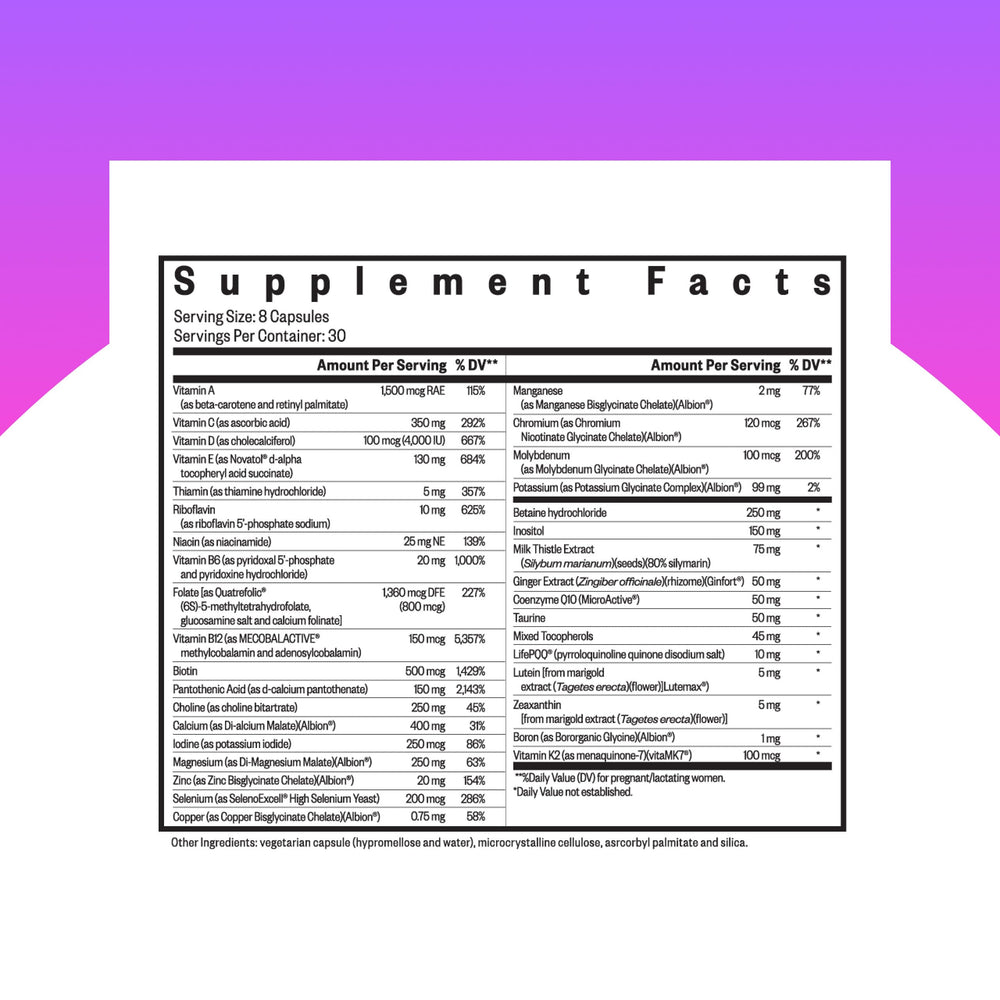Close-up of Seeking Health Optimal Prenatal bottle label