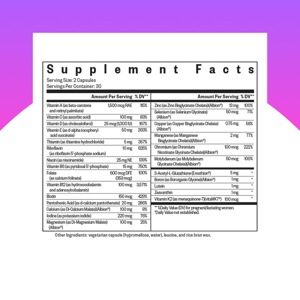 Two methyl-free vegetarian capsules from Seeking Health Prenatal Essentials MF