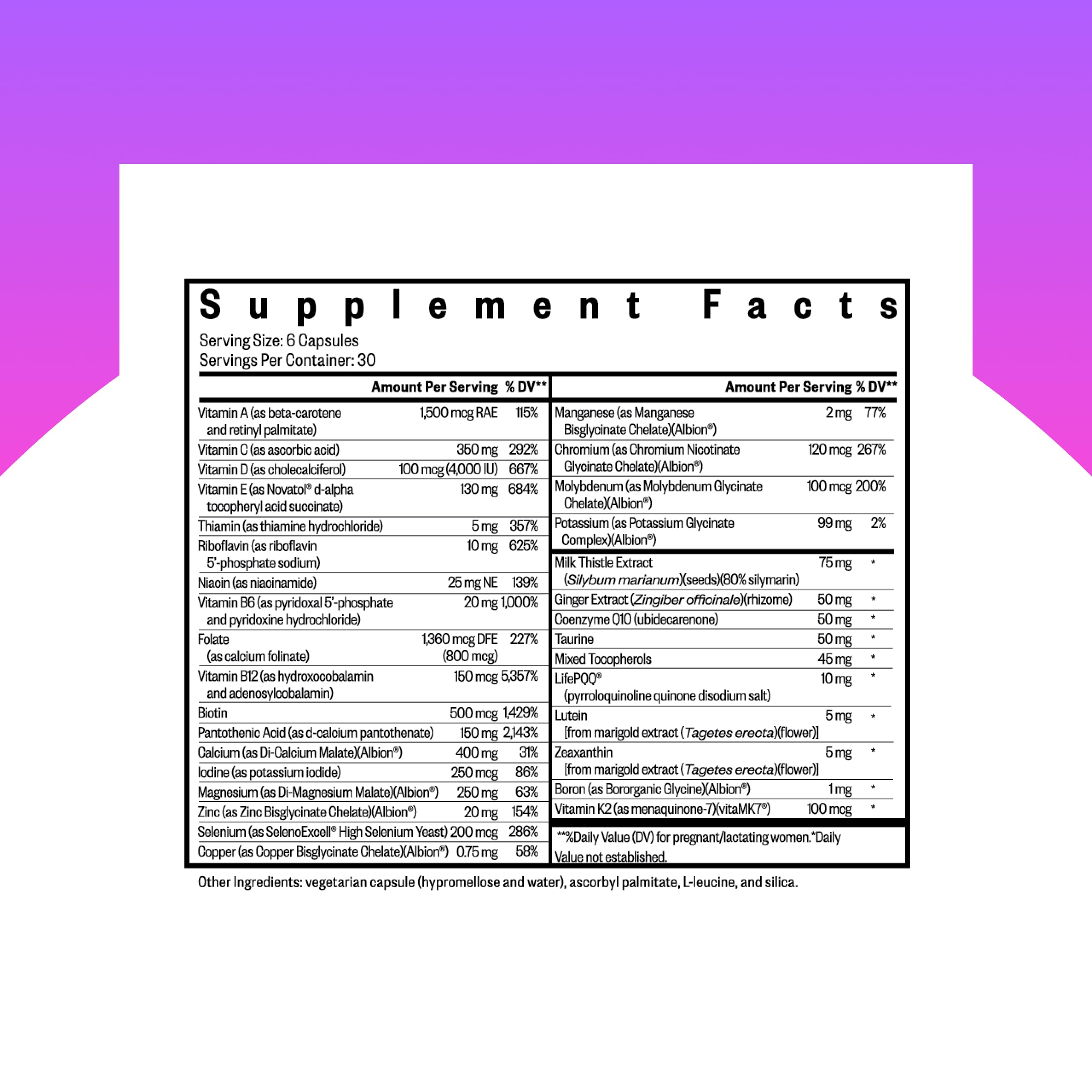 Close-up of non-methylated folate and B12 ingredients