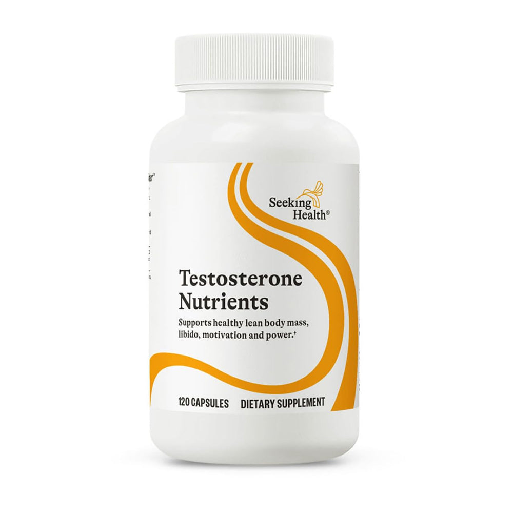 Seeking Health Testosterone Nutrients bottle pour for convenient daily capsules and energy support