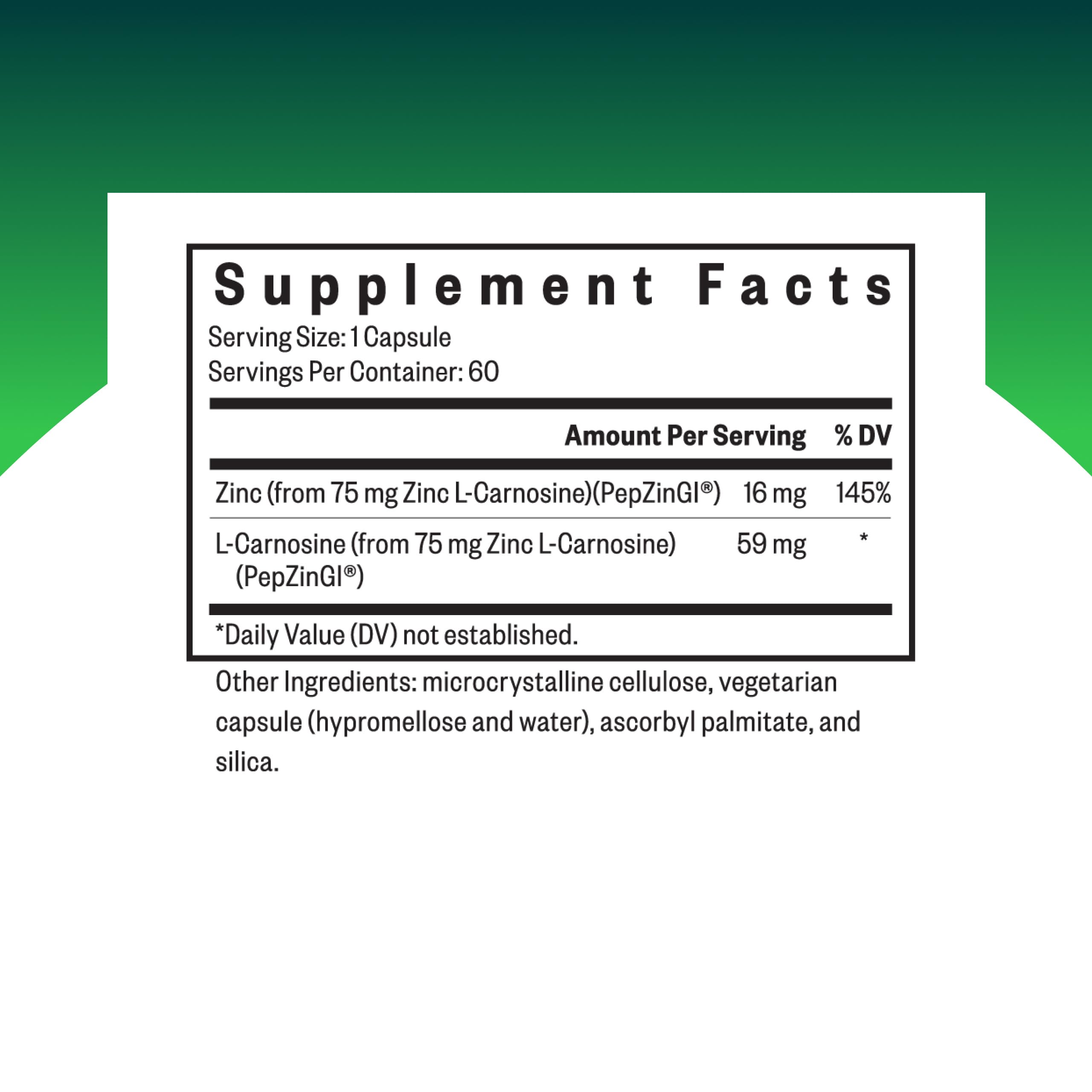 Close-up of vegan zinc L-carnosine capsules