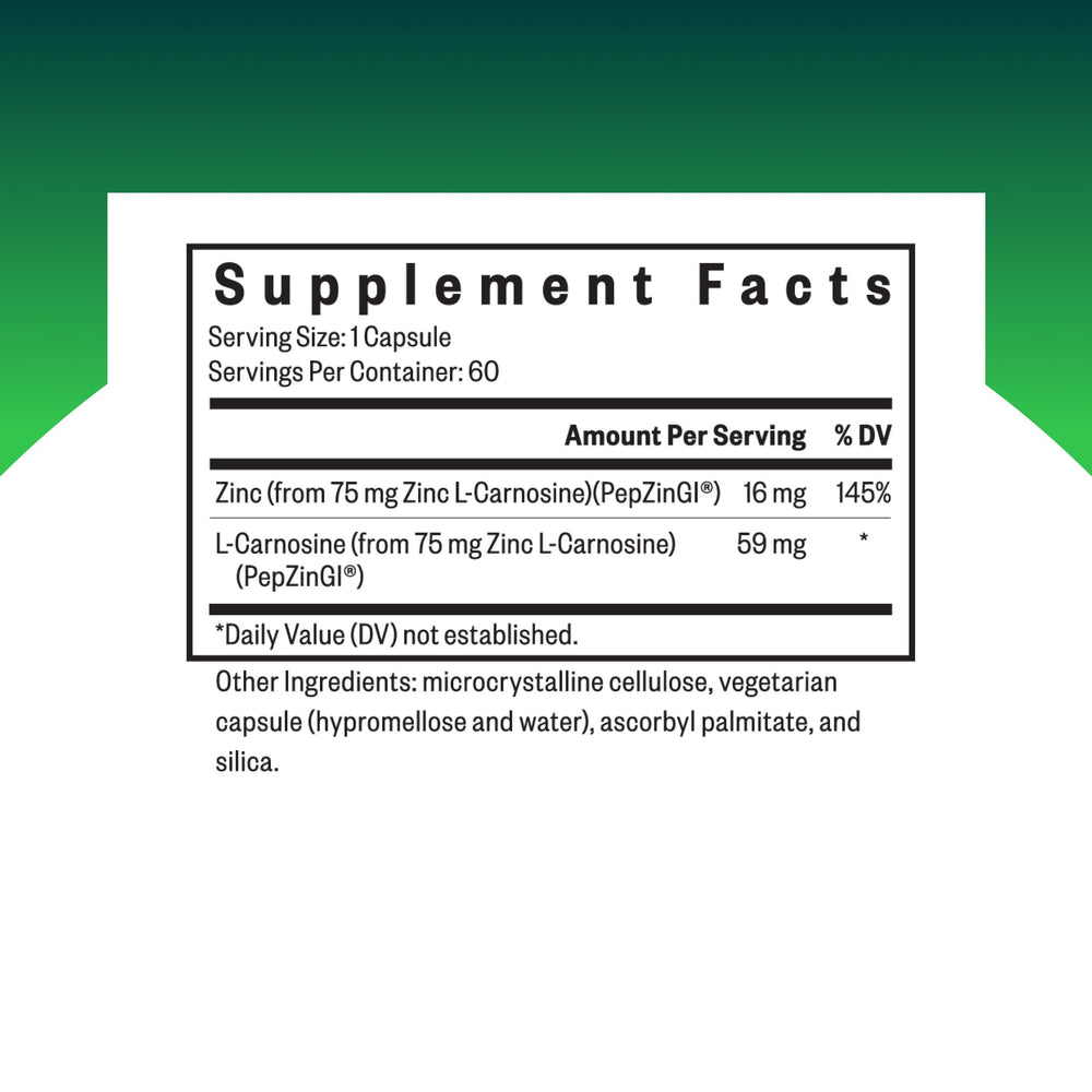 Close-up of vegan zinc L-carnosine capsules