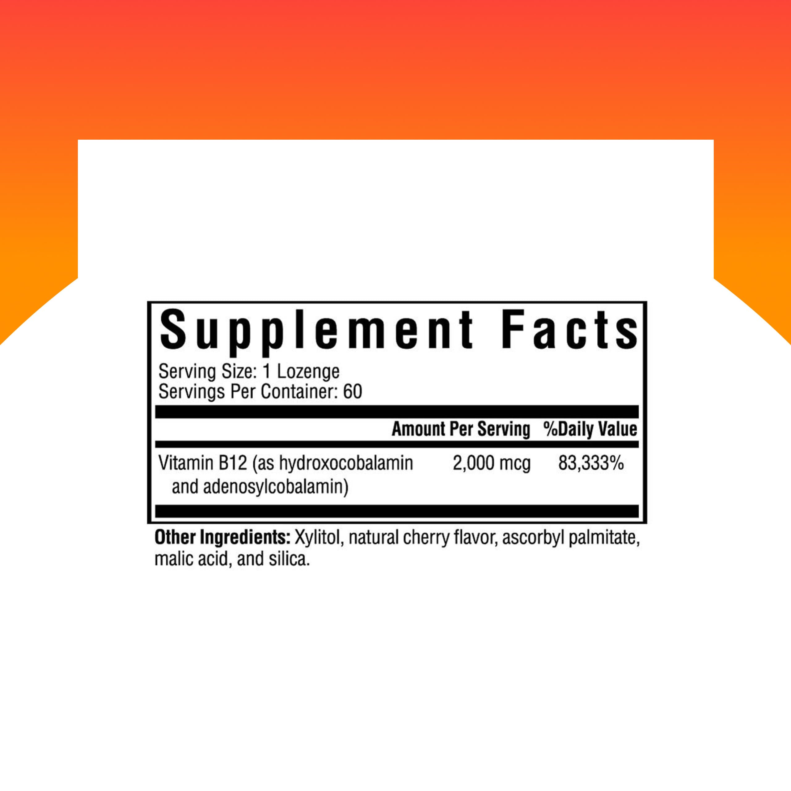 Label showing 2000 mcg and methyl-free formula