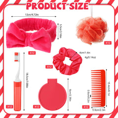 Multicolor spa headbands and bath loofahs included in the kit