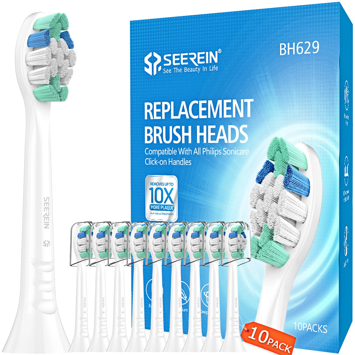 SEEREIN Philips Sonicare replacement heads pack 1 of 10