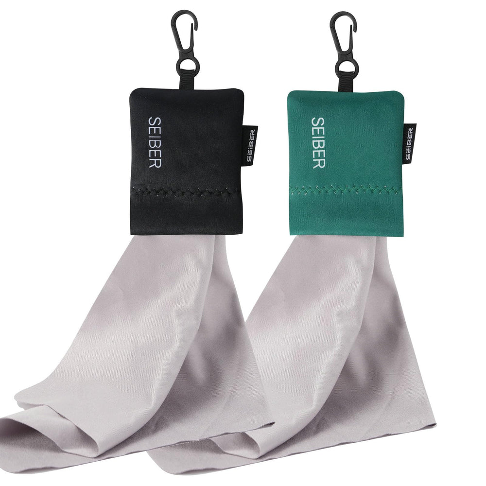 SEIBER microfiber cleaning cloth with neoprene pouch (7x7 inches) in BK/GRN