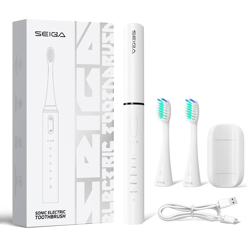 SEIGA Sonic Electric Toothbrush for Adults with white handle