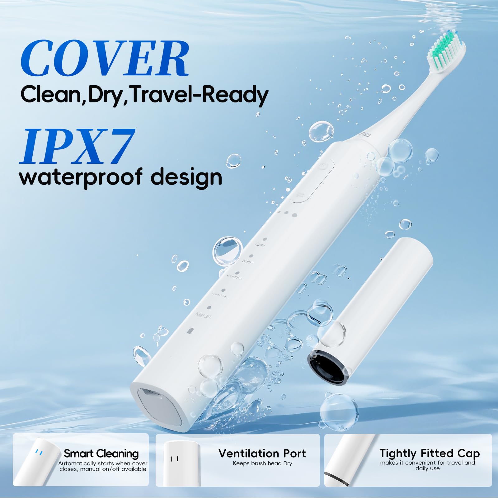 Two brush heads and wall mount included with SEIGA toothbrush