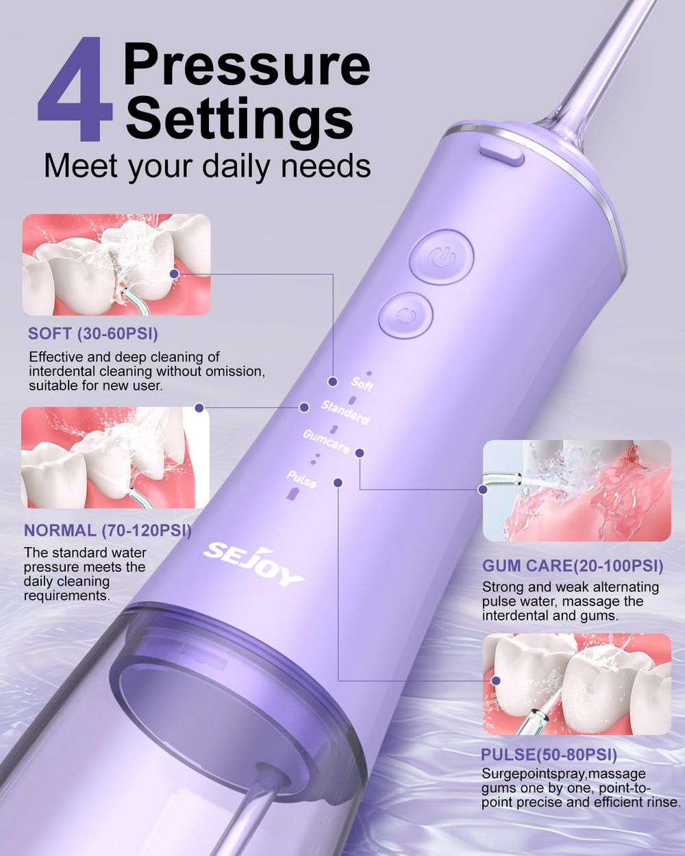 Spot spray nozzle and four-mode control on the flosser