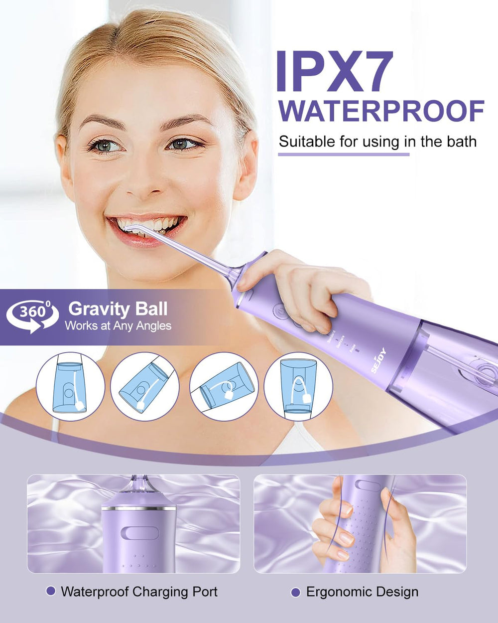 Rechargeable cordless oral irrigator with USB charging cable