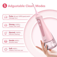 Eight nozzle tips including standard, tongue cleaner, periodontal and orthodontic tips