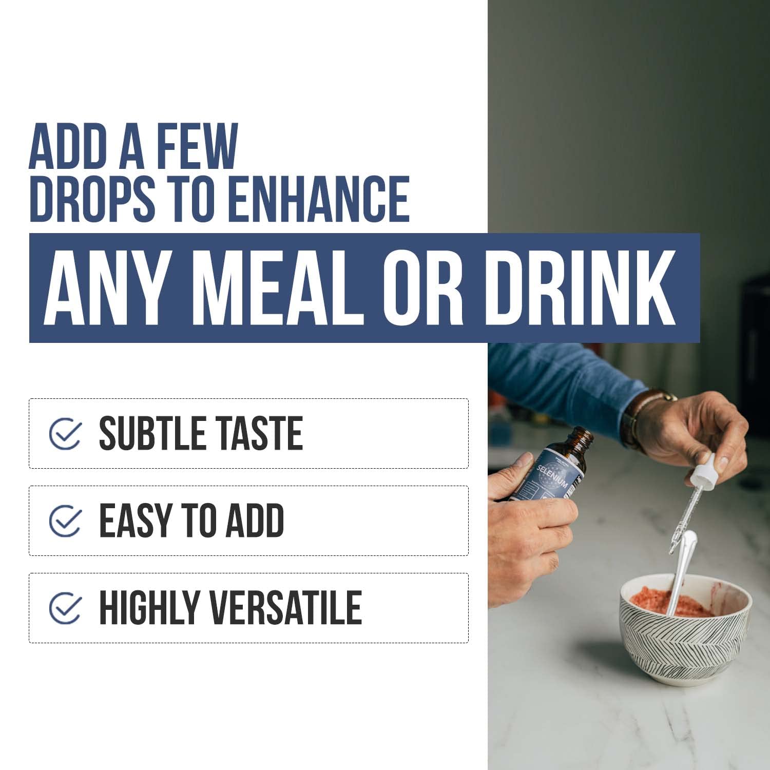 Sublingual selenium drops being dispensed