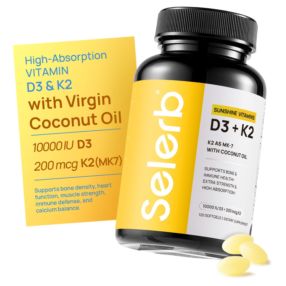 Product image: Selerb Vitamin D3 K2 with Virgin Coconut Oil bottle