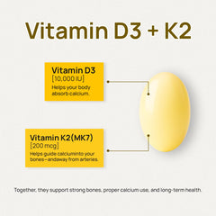 Label on bottle showing D3 and K2 MK-7 information