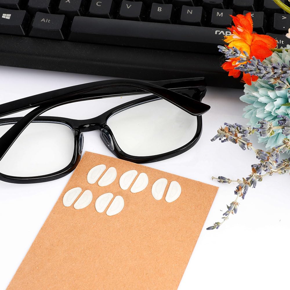 Self-adhesive eyeglass nose pads ready to stick