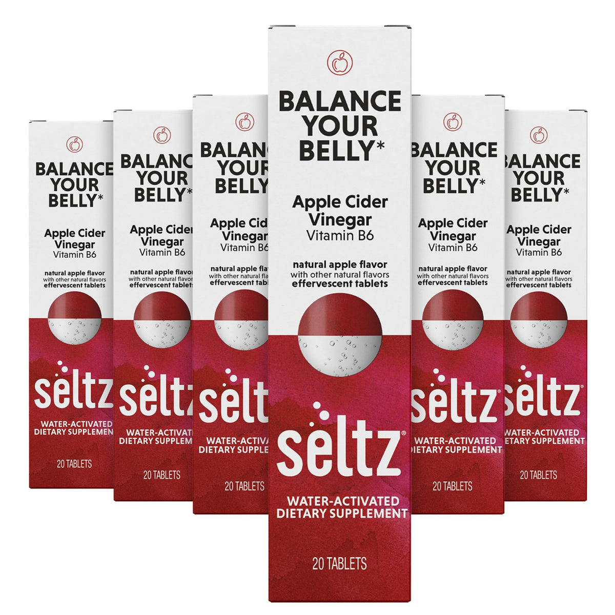 Seltz Balance Your Belly bottle with apple-flavor effervescent tablets, pack of 6