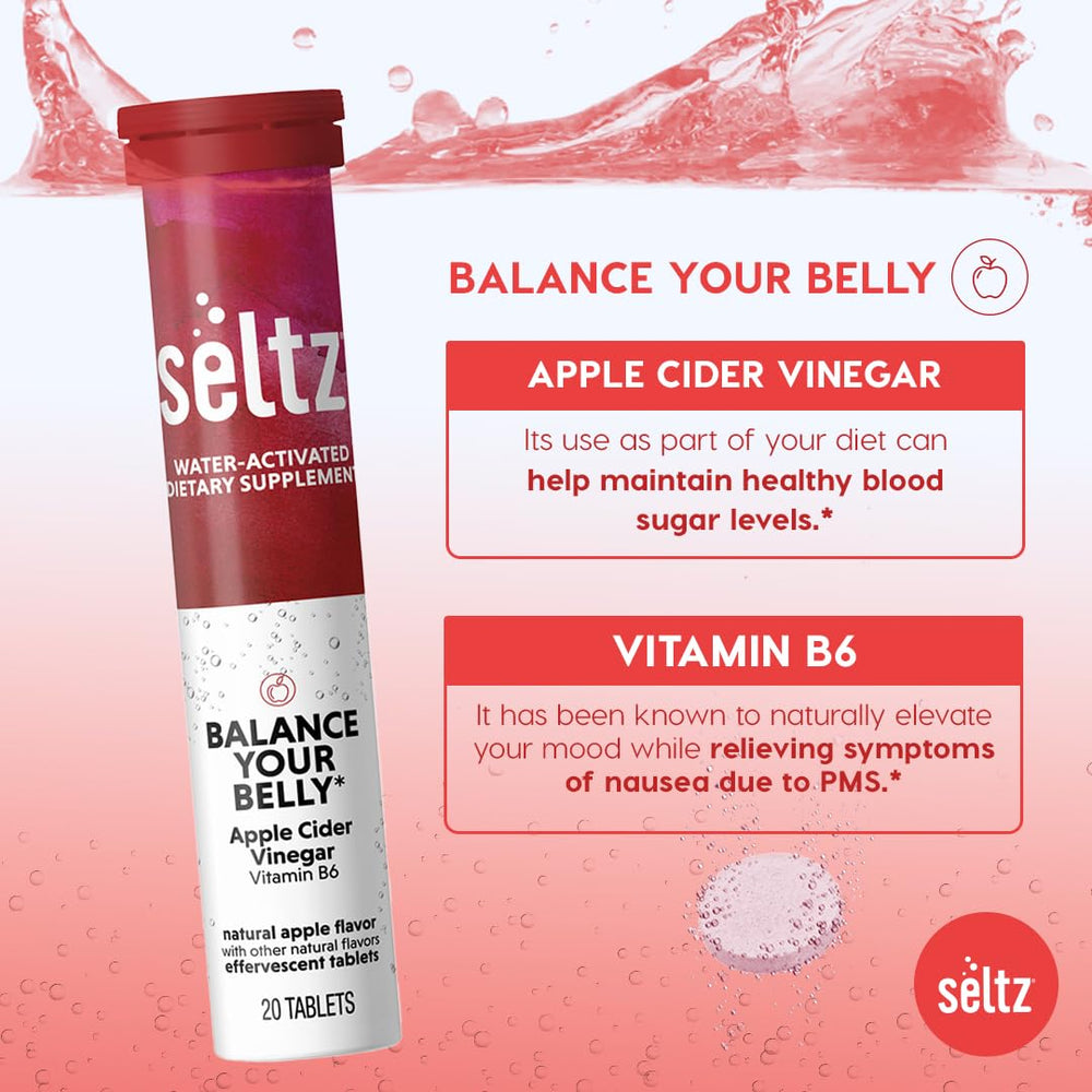 Dosage directions card for Seltz Balance Your Belly