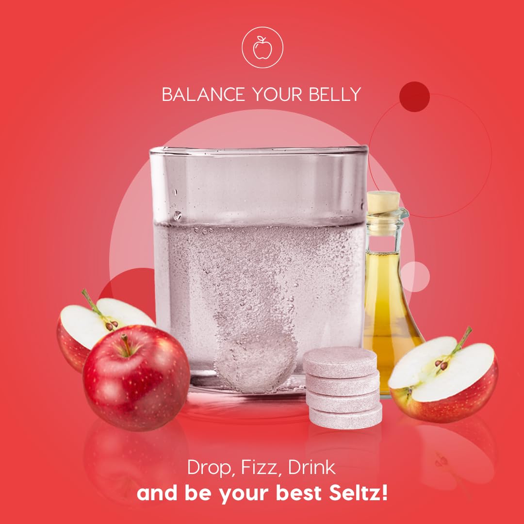 Seltz glass with fizzy apple drink poured, demonstrating hydration and taste benefit