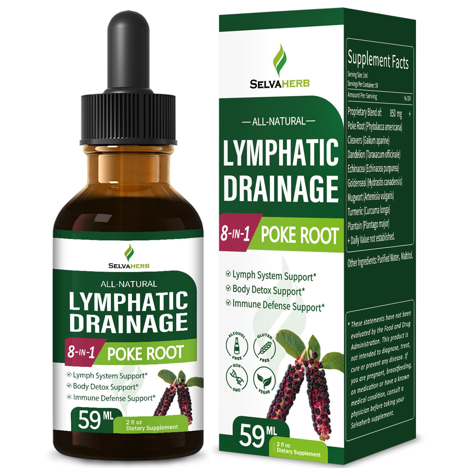 Selvaherb Poke Root Lymphatic Drainage Drops bottle – 2oz front view