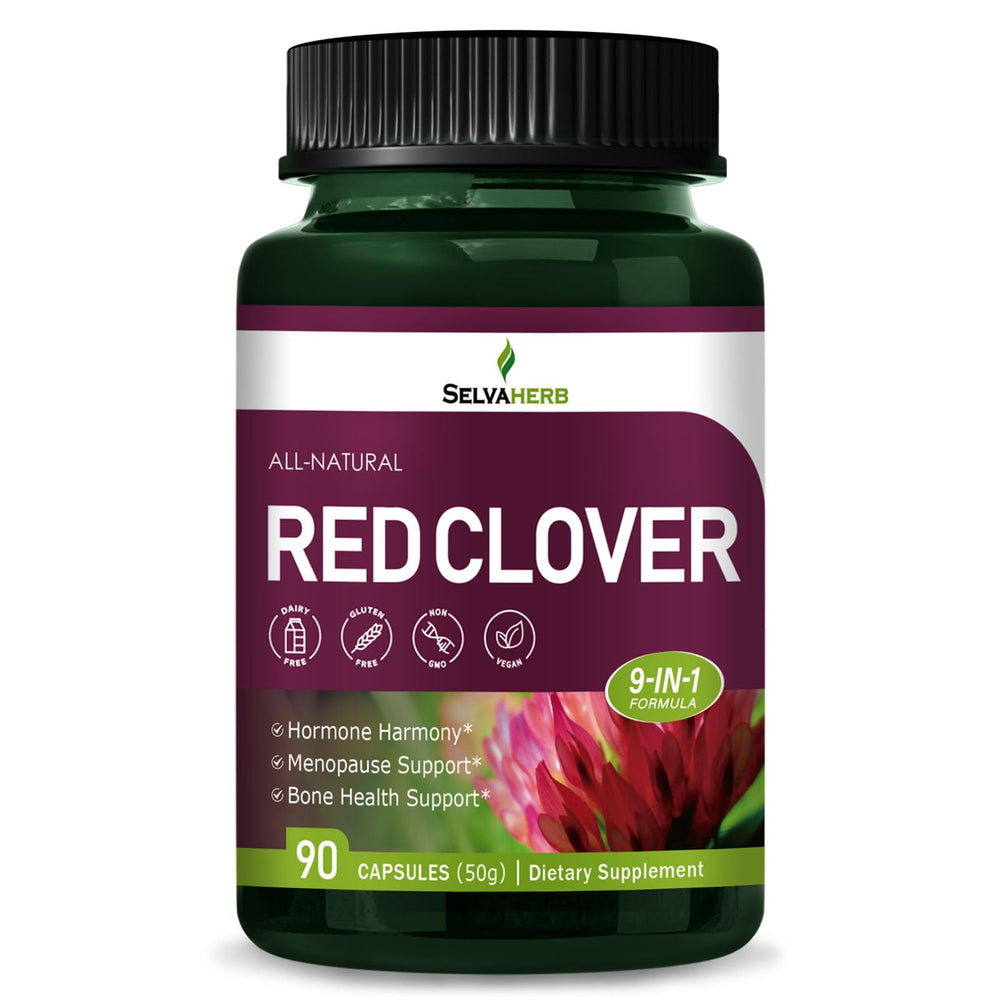 Selvaherb Red Clover capsules bottle on white background