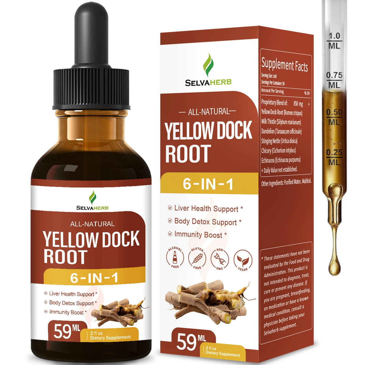 Selvaherb Yellow Dock Root Organic Drops bottle 2oz