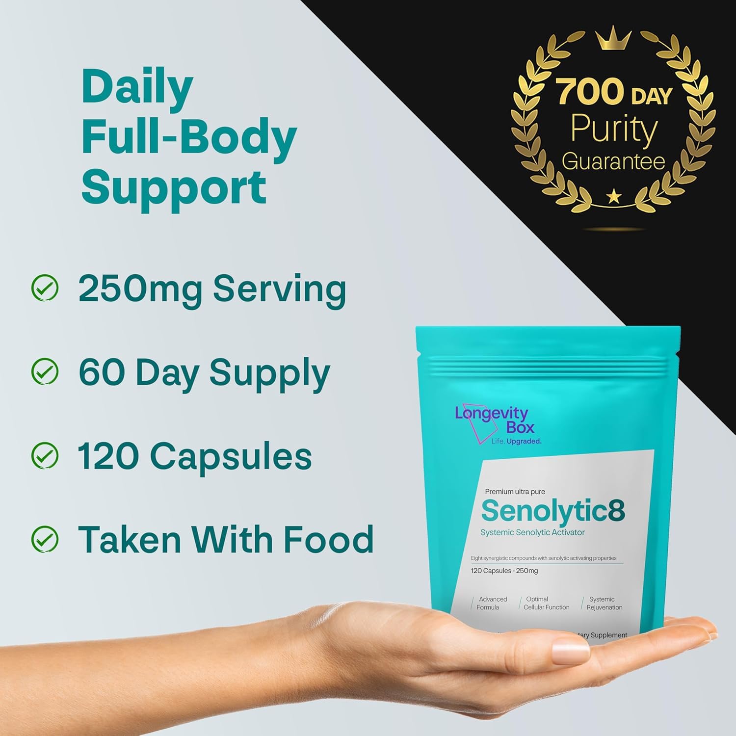 Close-up of 240 vegan capsules