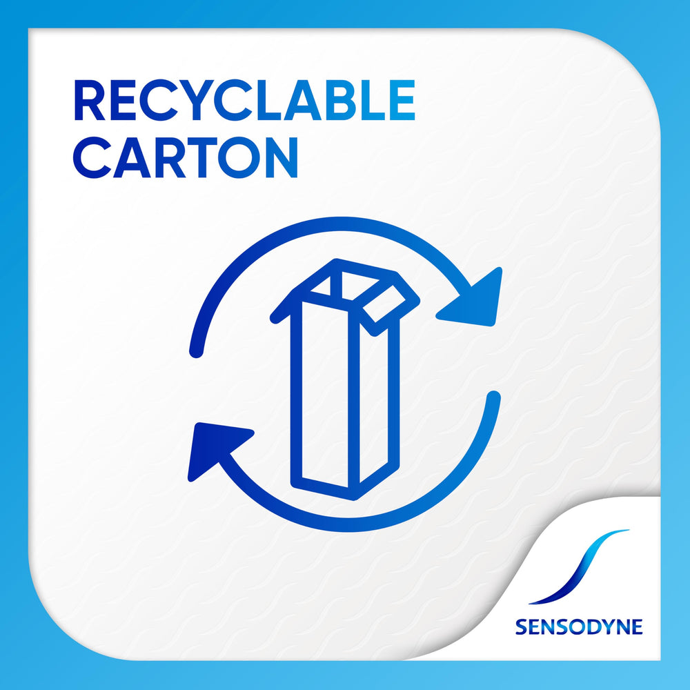 Two-minute brushing with Sensodyne toothpaste for sensitive teeth.