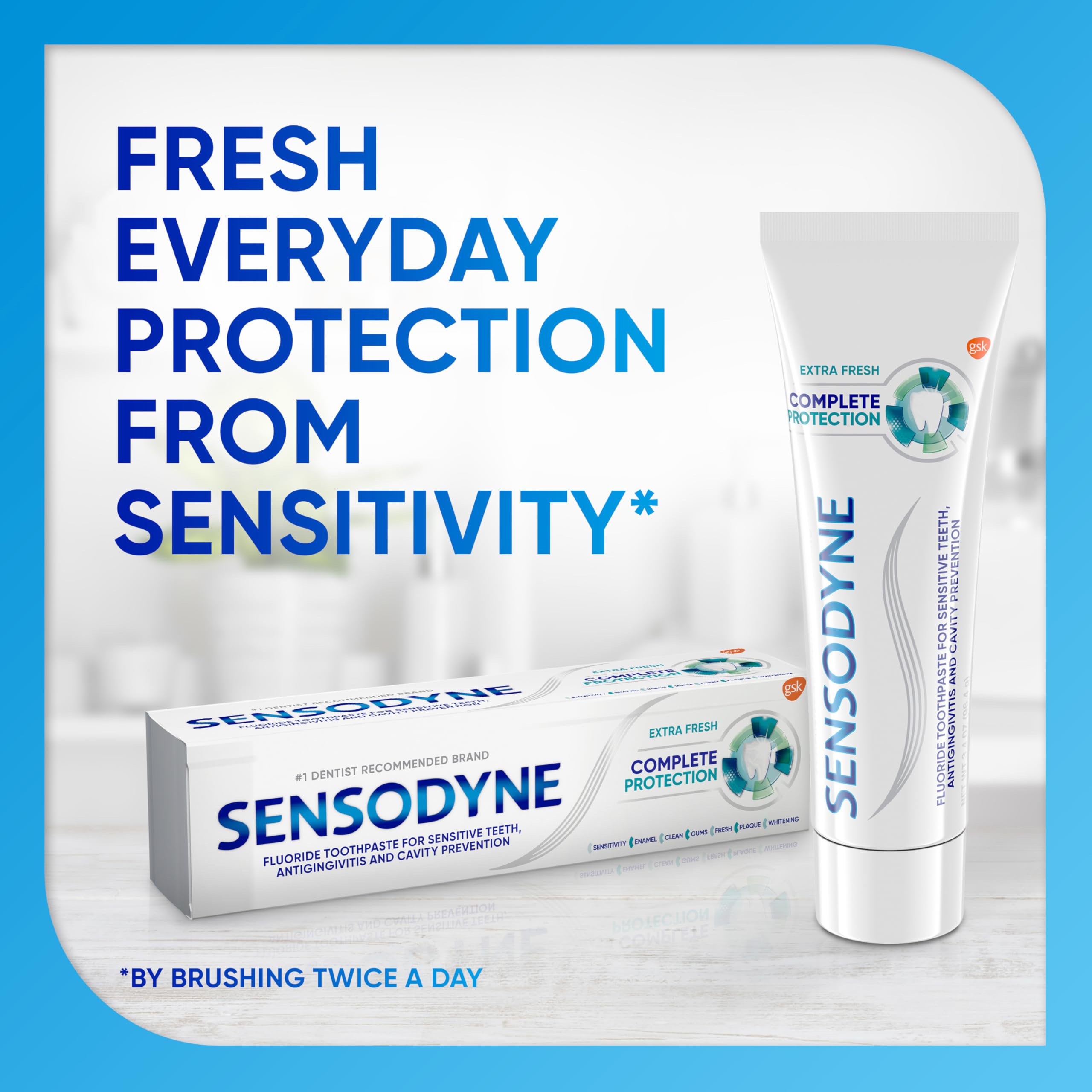 Front view of the two Extra Fresh Sensodyne tubes in a 2-pack.
