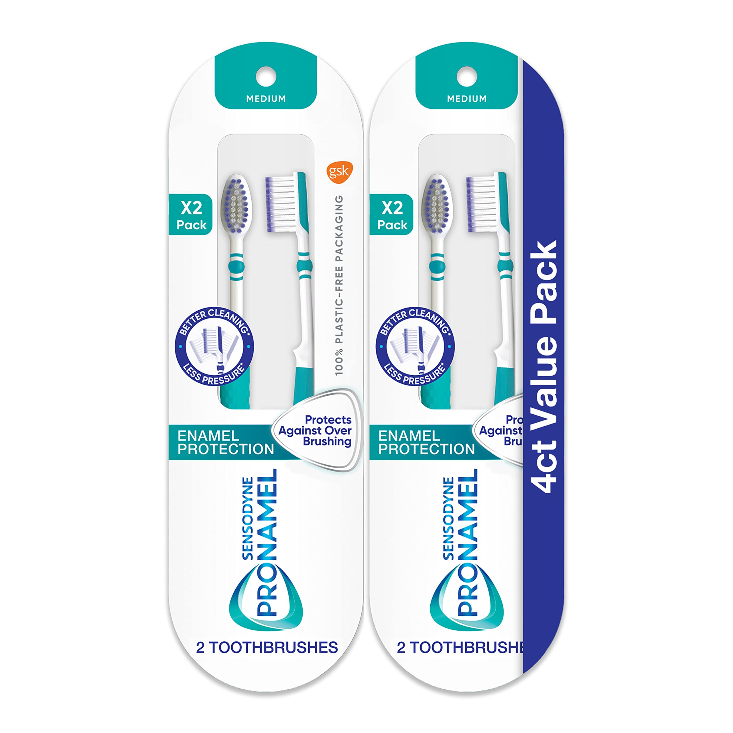 Front view of Sensodyne Pronamel medium toothbrush 4-pack