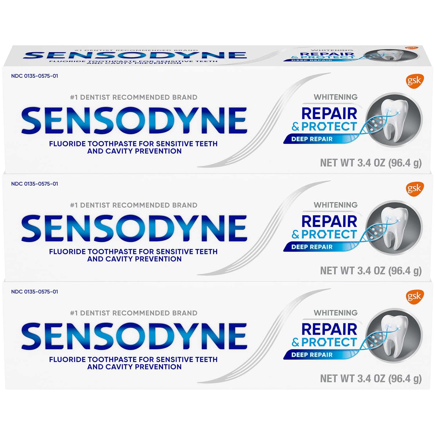 Close-up of Sensodyne Repair and Protect Whitening toothpaste label