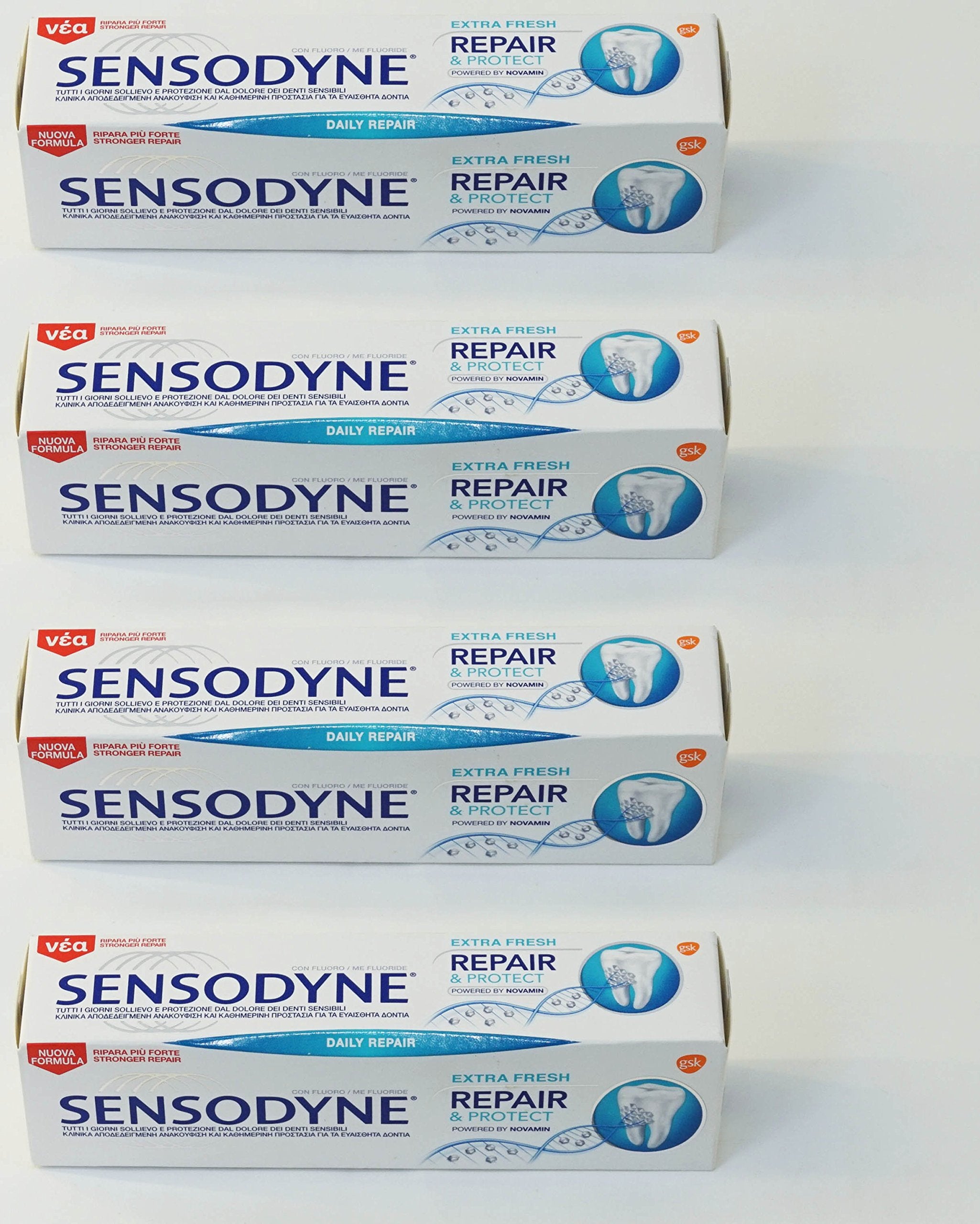 Sensodyne Repair & Protect Extra Fresh toothpaste 75 ml tubes, pack of 4, Italian import