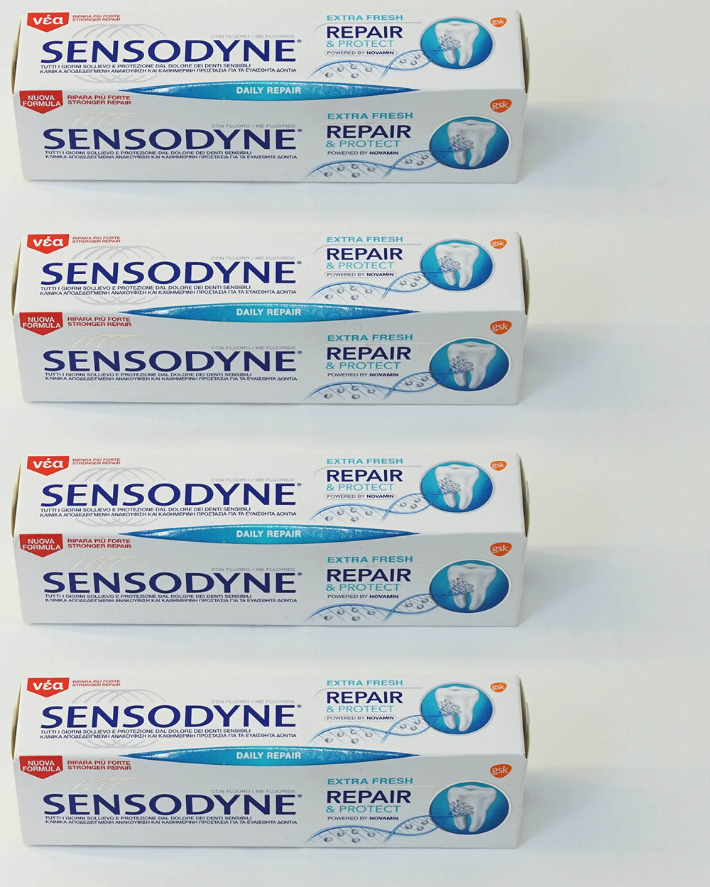Sensodyne Repair & Protect Extra Fresh toothpaste 75 ml tubes, pack of 4, Italian import