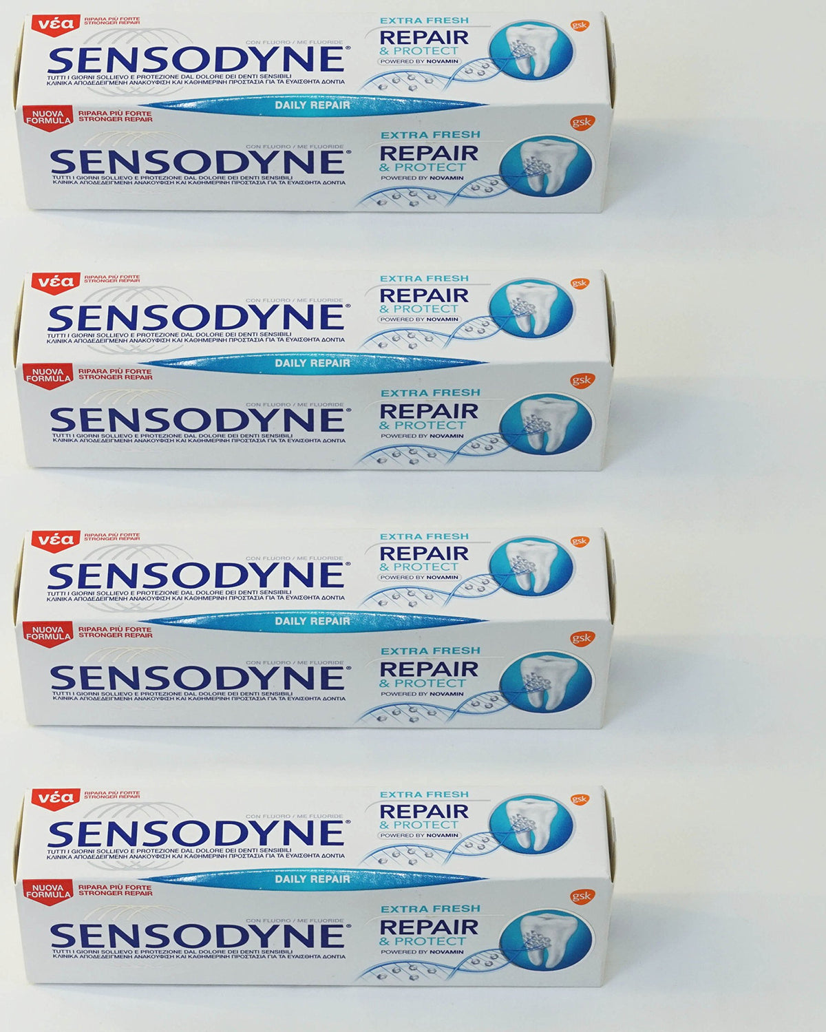 Sensodyne Repair & Protect Extra Fresh toothpaste 75 ml tubes, pack of 4, Italian import
