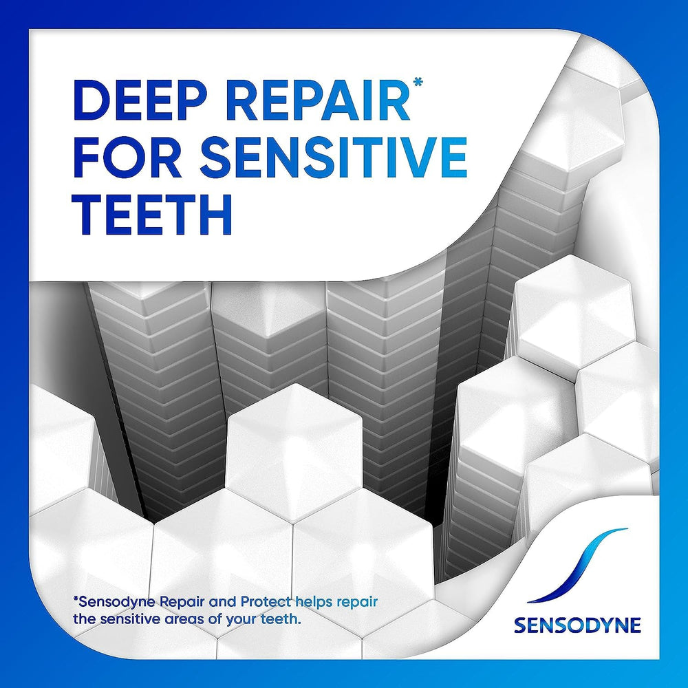 Close-up of Sensodyne Repair and Protect Mint Toothpaste label