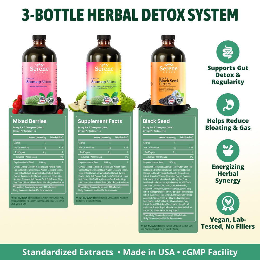 Close-up of organic guanabana soursop bitters with mixed berries and black seed