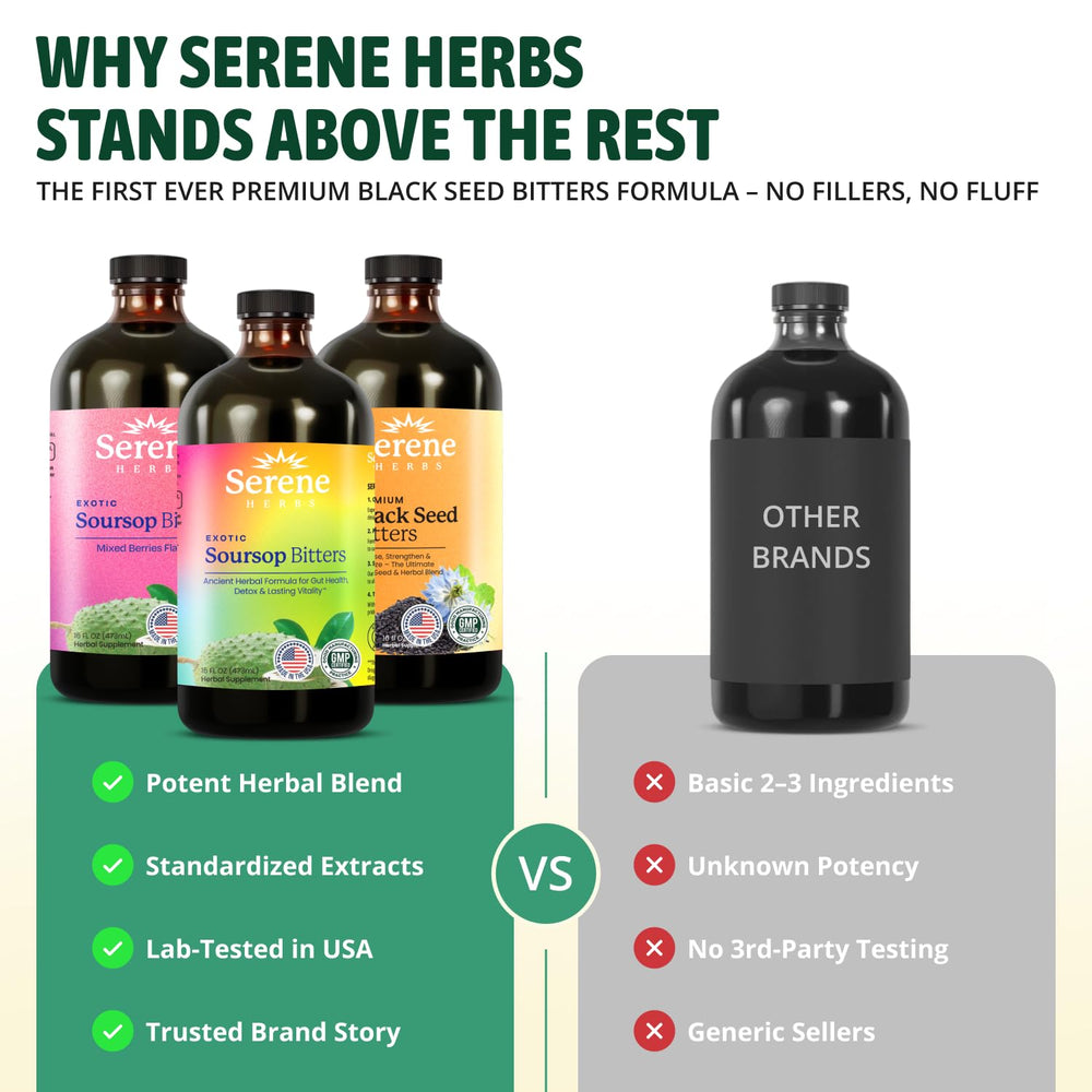 Ingredients: organic soursop (guanabana) and black seed in herbal bitters