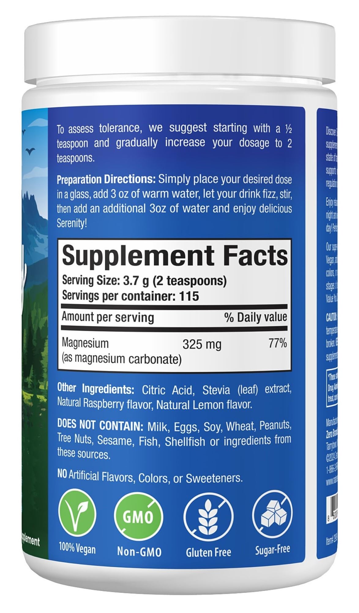 Serving portion of Serenity magnesium drink mix for Lemon Raspberry Fizz