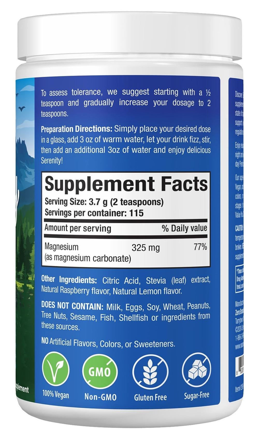 Serving portion of Serenity magnesium drink mix for Lemon Raspberry Fizz