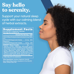 Close-up of Serenity Sleep ingredients including magnesium, valerian root, and melatonin