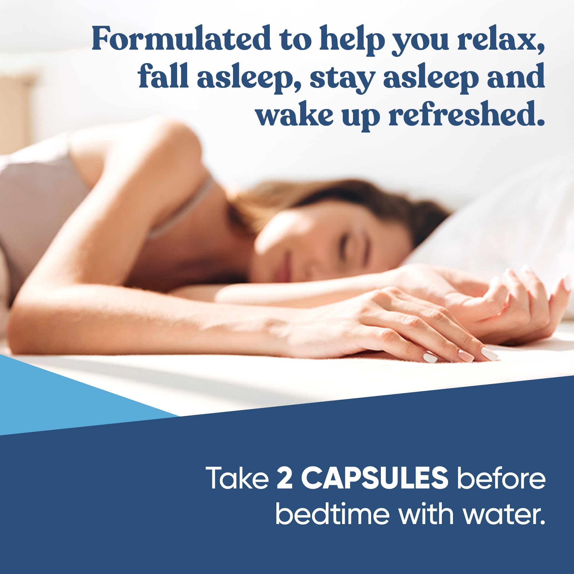 Two Serenity Sleep capsules with a glass of water for bedtime