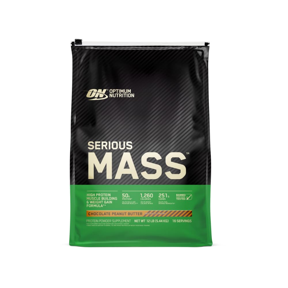 Optimum Nutrition Serious Mass 12 lb chocolate peanut butter front label