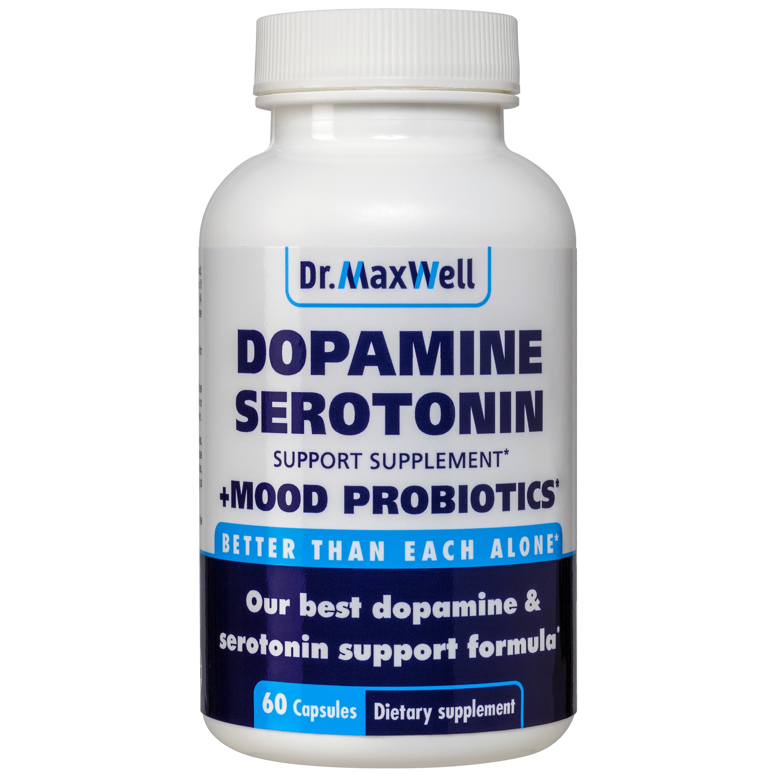 Front view of Serotonin and Dopamine supplement bottle