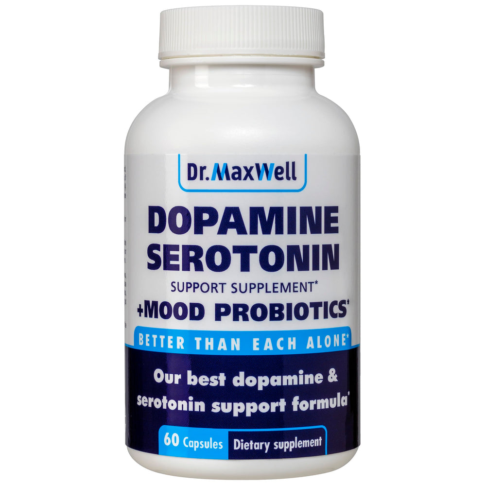Front view of Serotonin and Dopamine supplement bottle