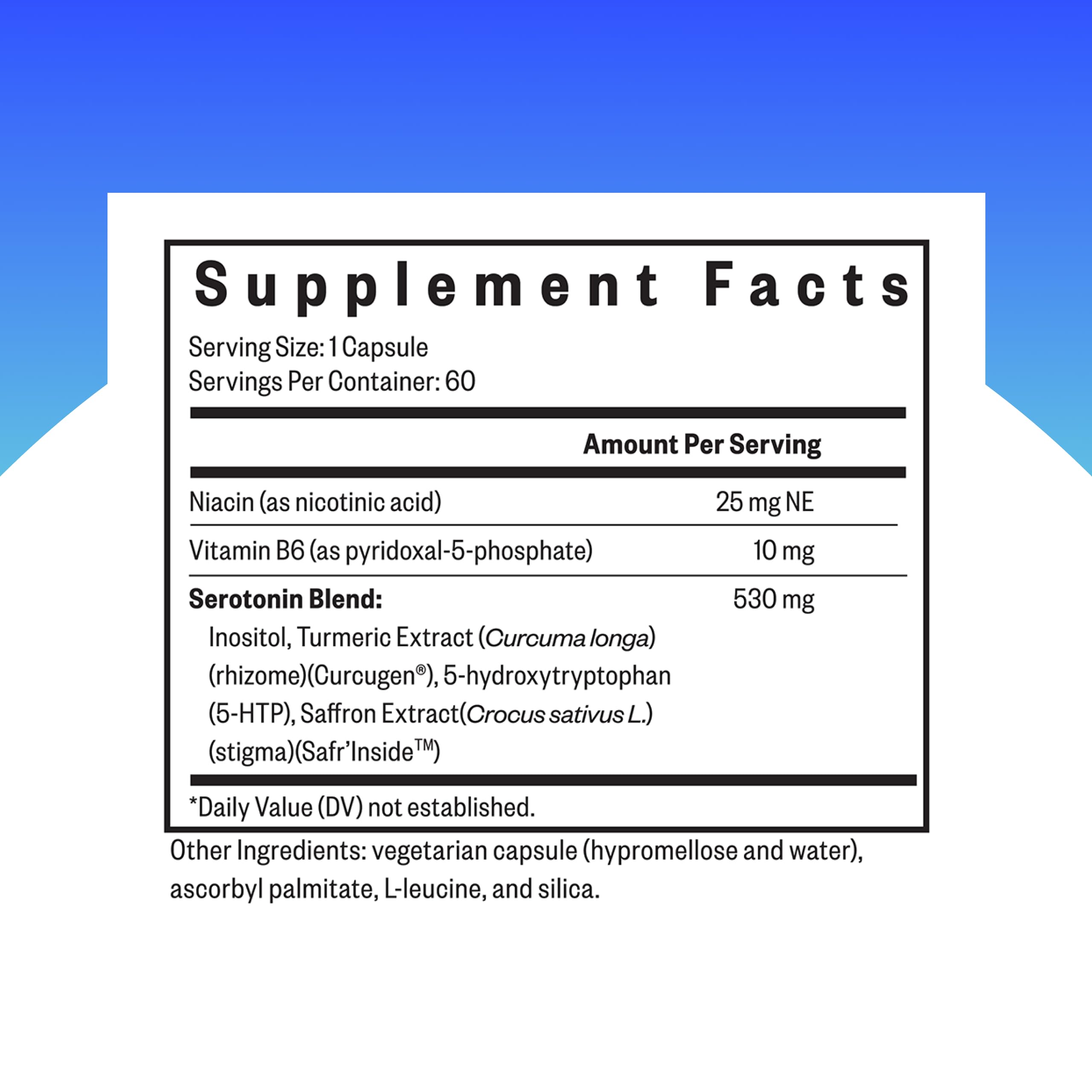 Close-up of Serotonin Nutrients 5-HTP with Vitamin B6 and saffron