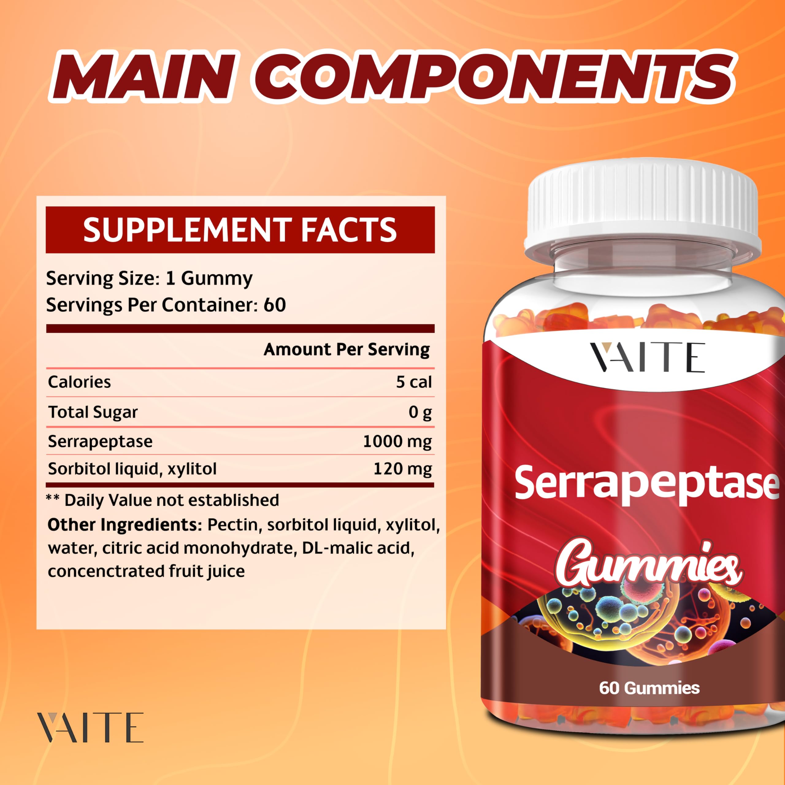 Digestive support gummies with serrapeptase 120000 SPU