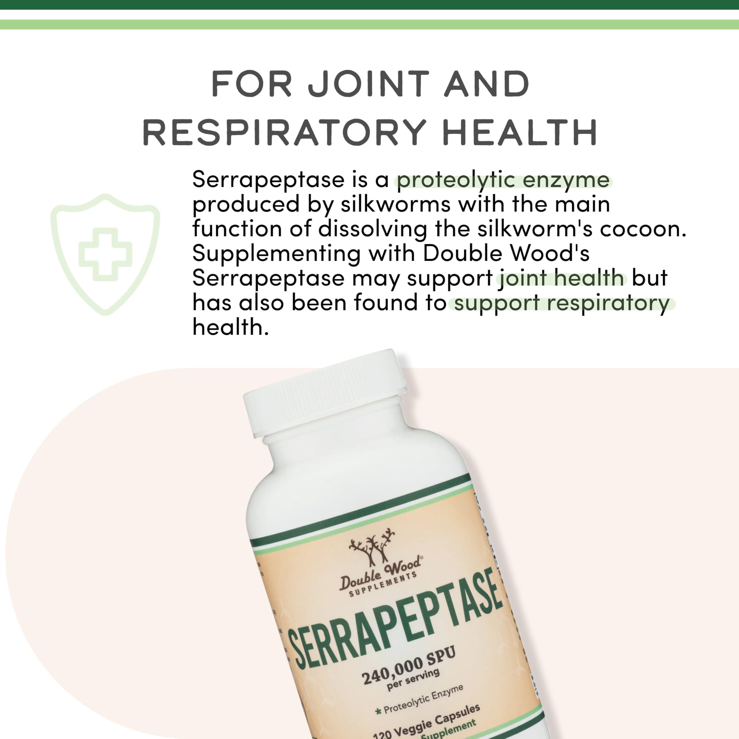 Double Wood Serrapeptase bottle showing 120 capsules