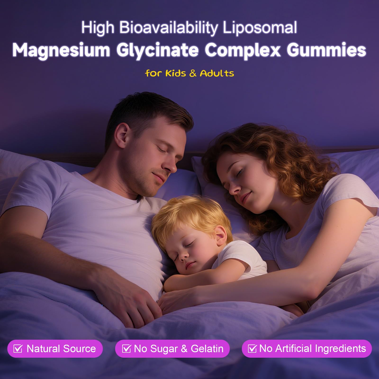 Bottle showing serving sizes: 2 gummies for adults, 1 gummy for kids