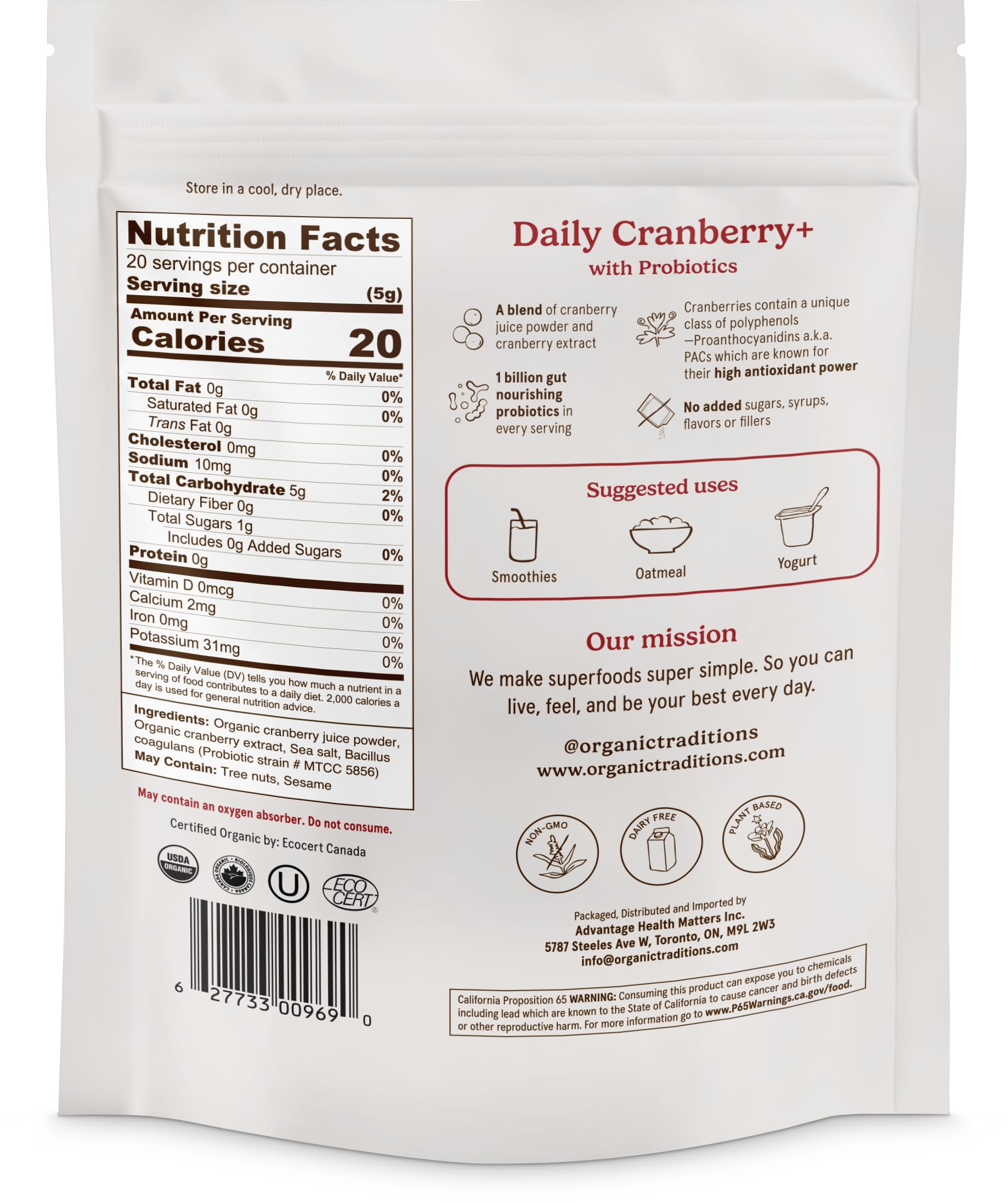 Serving suggestion: mix Daily Cranberry+ powder in water or juice