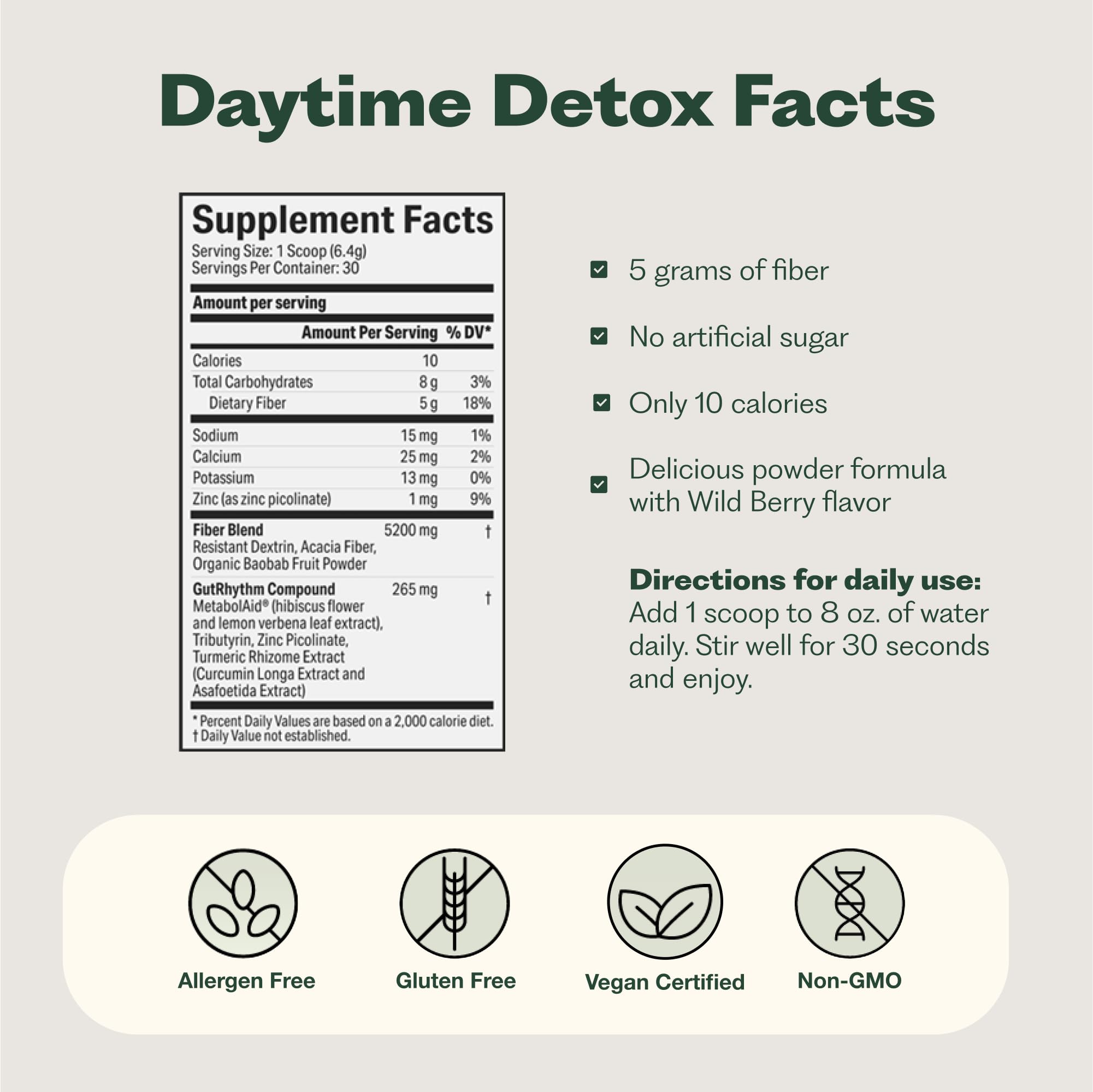 30-serving container of GutRhythm Daytime Detox